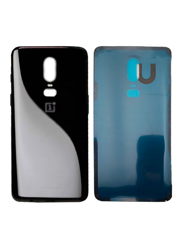 Задняя крышка для OnePlus 6 черная глянцевая (Mirror Black) без стекла камеры