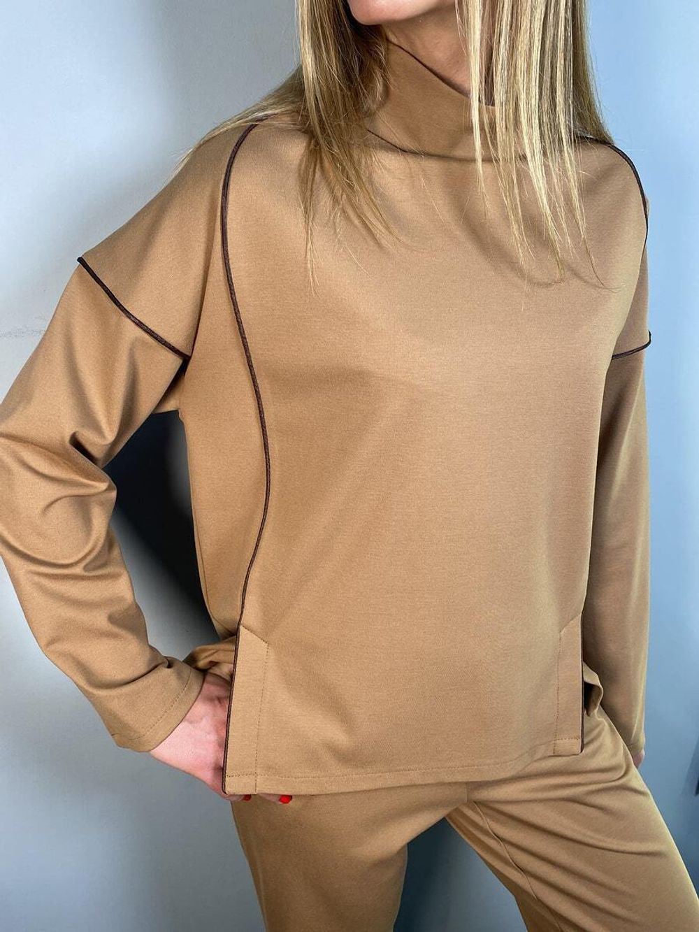 Костюм спортивный из джерси, бежевый - брюки и свитшот