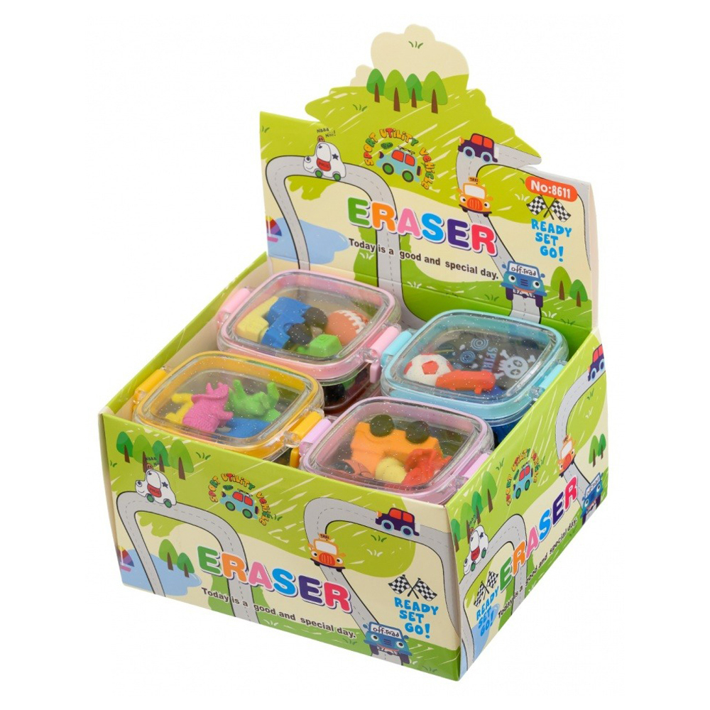 Ластик Qihao, фигурный, разборный, серия "Транспорт", объемный цветной корпус, в пластиковом контейнере