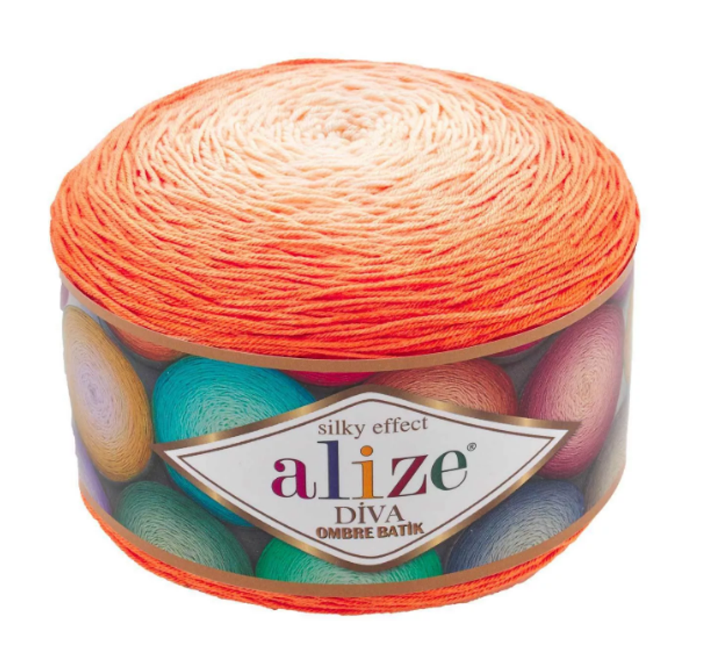 ALIZE &quot;DİVA OMBRE BATİK, 100% Microfiber Acrylic, 250 гр, 875 м, 7413 оранжевый