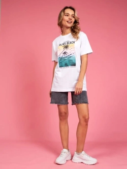 Футболка белая базовая с принтом лето 2023 большие размеры