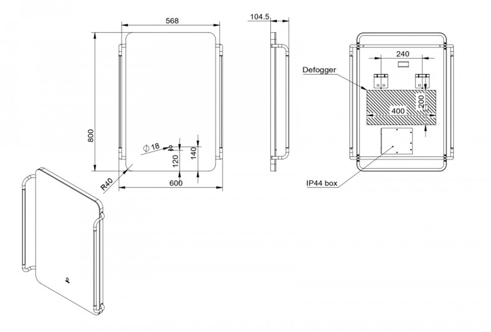 Зеркало со встроенной подсветкой ES-3732 H2D Esbano 60х80х10