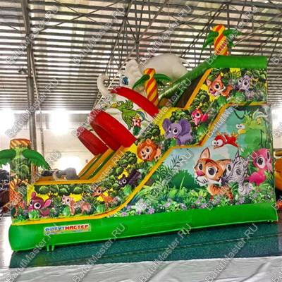Новый батут-горка "Слоник в джунглях" с двумя горками справа 6*5*5,5 м