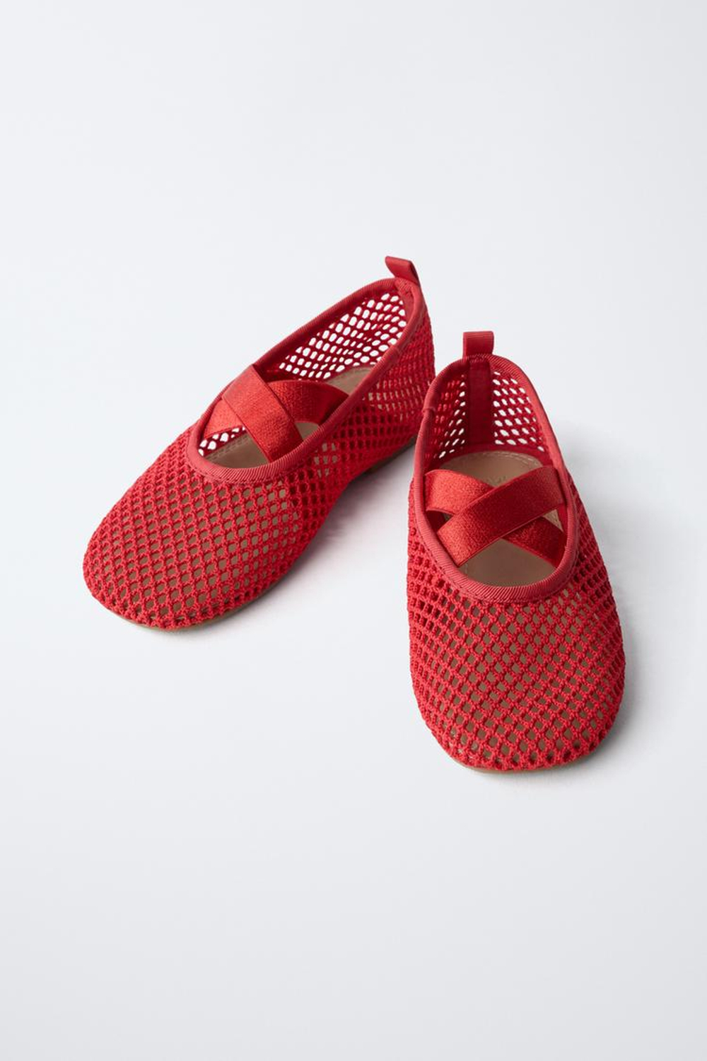 ZARA БАЛЕТКИ ИЗ СЕТЧАТОЙ ТКАНИ, КРАСНЫЙ