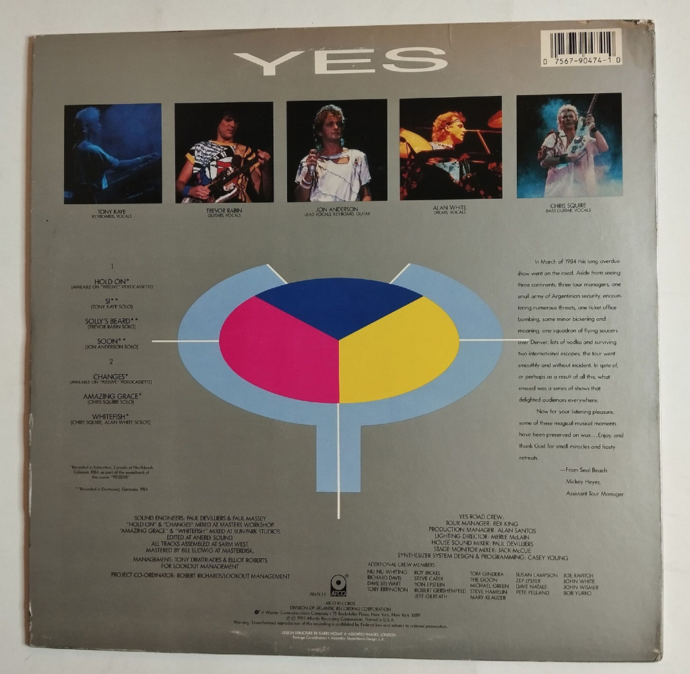 Винтажная виниловая пластинка LP Yes 9012Live The Solos (USA 1985)