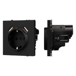Механизм розетки с USB зарядкой SCT-NOBE-MUAA-SFPL-BK (230V, 16A) (Arlight, Черный оникс) 054289