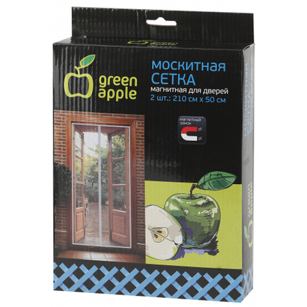 GBN007 GREEN APPLE Магнитная сетка на дверь 2штx210смx50см, магнитный замок, 12шт липучка крепежная