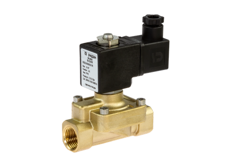 Клапан электромагнитный типа EV225R нормально закрытый (закрыт при отсутствии тока на катушке) для пара и горячей воды, с электромагнитной катушкой (220 В, 50 Гц) и штекером, корпус – латунь, мембрана PTFE, Траб. = -10…160 ºС, Ридан, Россия