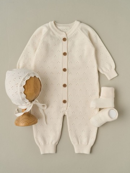 Комбинезон, чепчик и носочки, Натуральный