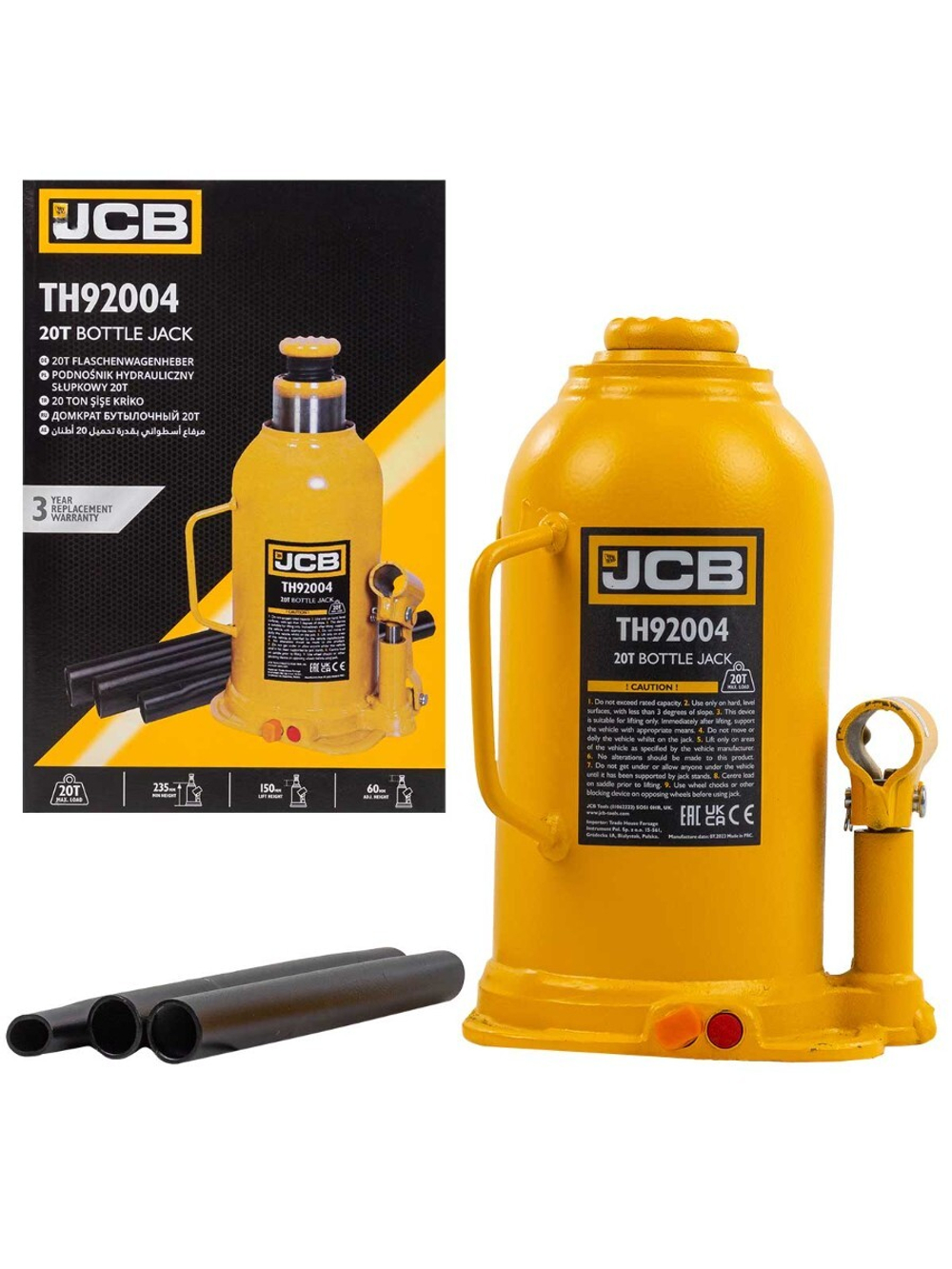 Домкрат бутылочный 20т с клапаном JCB JCB-TH92004