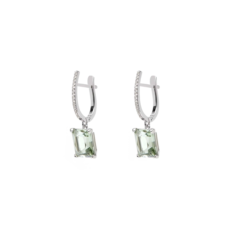 Серьги Багет с Зелёным Аметистом