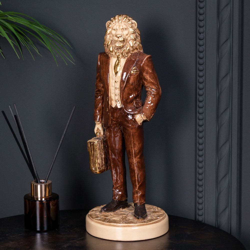 Скульптура Лев Бизнесмен Айвори Коричневый