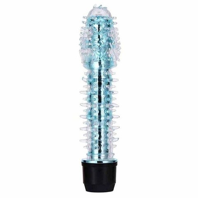 Гелевый вибратор со съемной стимулирующей насадкой, голубой (Цвет: голубой)