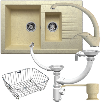 Мойка POLYGRAN F-21 опал №328 (бежевый), смеситель SKS2 опал