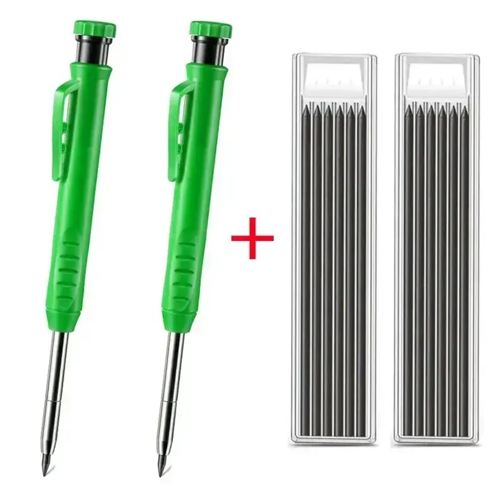 Карандаш строительный с точилкой, с комплектом грифелей (цвет корпуса зелёный) 2 шт