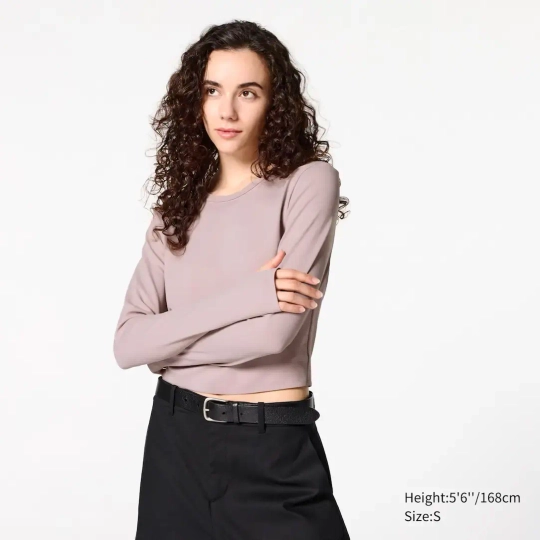 UNIQLO УКОРОЧЕННАЯ ФУТБОЛКА ULTRA STRETCH AIRISM, РОЗОВЫЙ