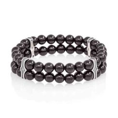 Двойной браслет из черного кварца 6 мм с шармами из мельхиора