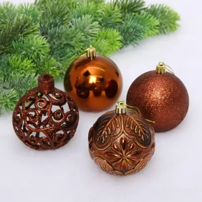 Новогодние шары 8 см (набор 24 шт) «Фактурный микс», шоколад