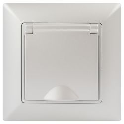 Розетка Intro Solo 4-203-06 с заземлением 2P+E Schuko с крышкой, 16А-250В, IP20, СУ, перламутр | Intro Solo