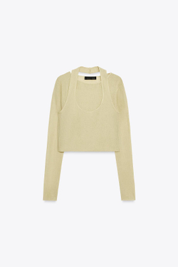 ZARA ТРИКОТАЖНЫЙ ТОП-ТРАНСФОРМЕР, ЖЕЛТЫЙ