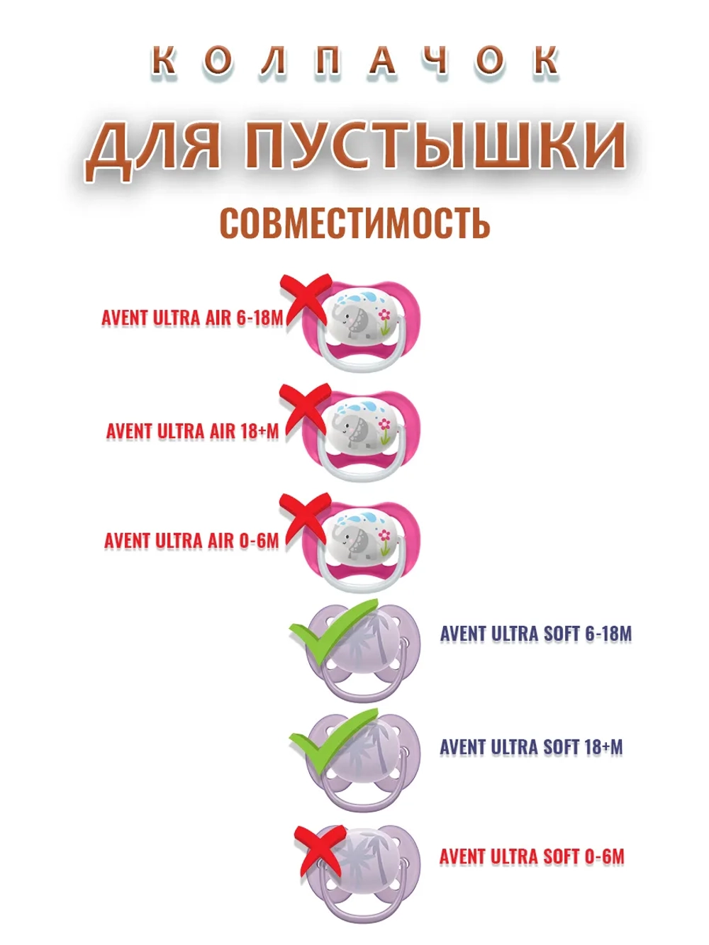 Колпачок для соски пустышки AVENT ultra soft 6-18m 18+m