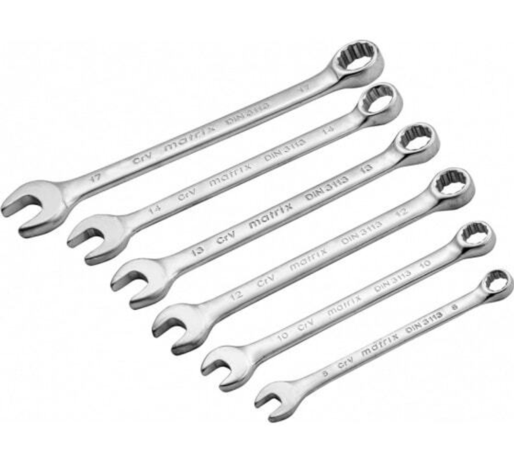 НАБОР КЛЮЧЕЙ КОМБ. MATRIX 8-17ММ CRV МАТОВЫЙ ХРОМ 6ШТ 15404