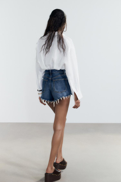 ZARА ДЖИНСОВЫЕ ШОРТЫ TRF С ВЫСОКОЙ ПОСАДКОЙ, МОРСКОЙ СИНИЙ