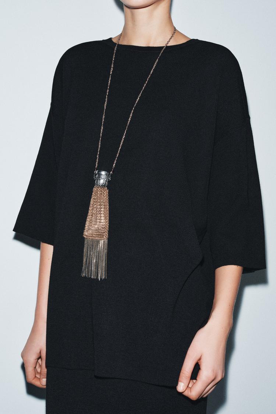 ZARA ТРИКОТАЖНЫЙ ТОП ОВЕРСАЙЗ, ЧЕРНЫЙ