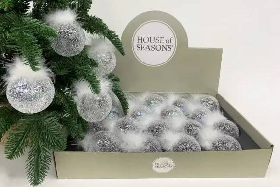 Набор стеклянных шаров Ледяной дождь 70 мм., 18 шт., белый, Christmas DeLuxe (86797)