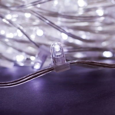 Клип лайт Белый Мерцающий, комплект с трансформатором, 30 метров, IP65, прозрачный провод с колпачком