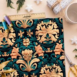 Ткань премиум шелк искусственный Армани золотой орнамент на зеленом