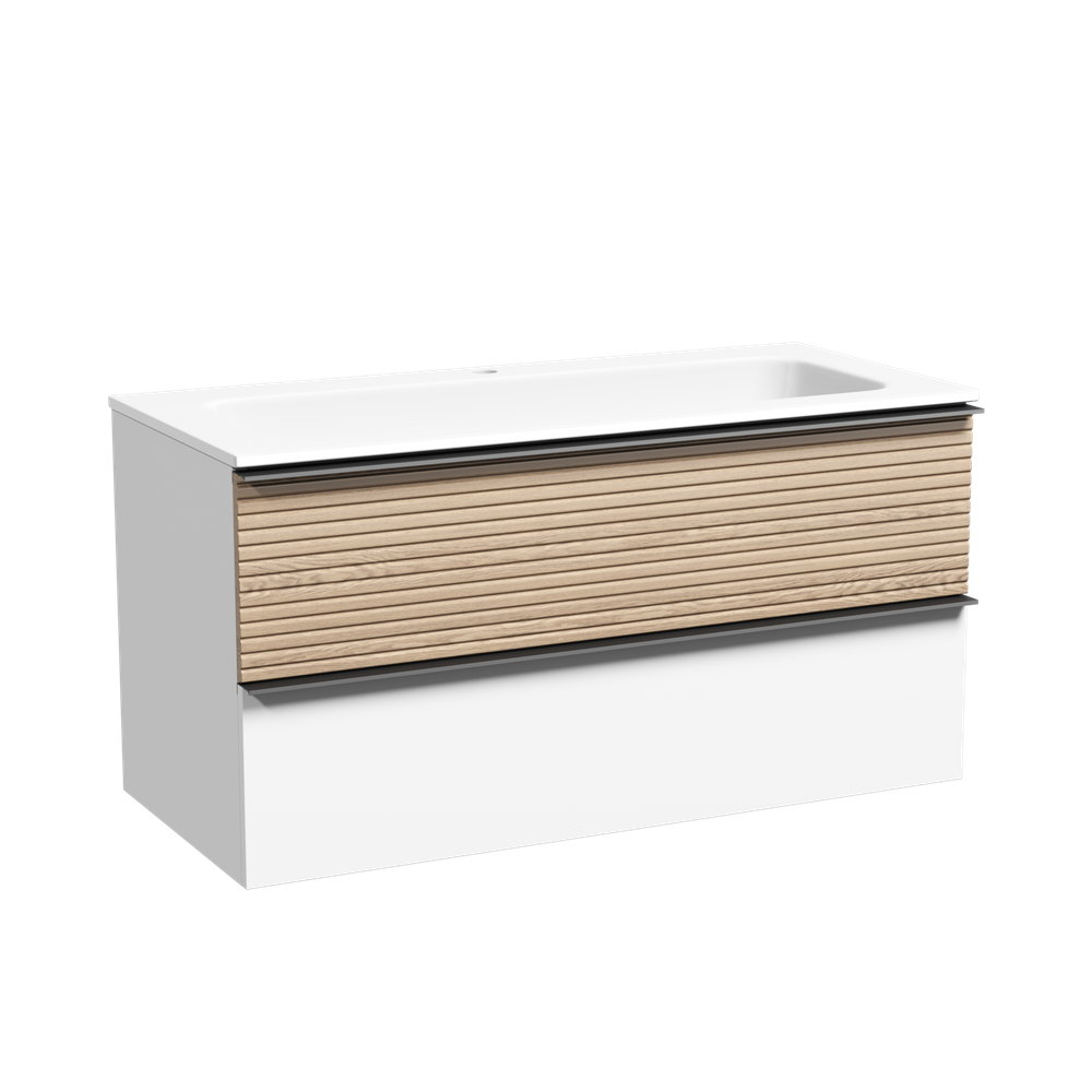 Тумба с раковиной Sancos Delta 100 см DL100W дуб светлый / матовый белый