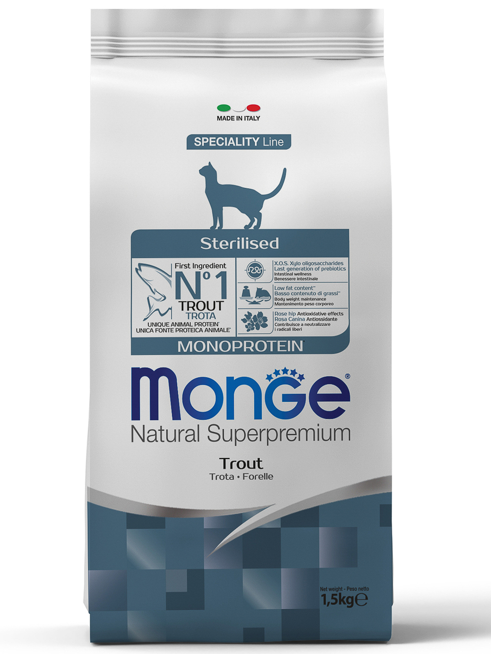 Сухой корм Monge Cat Speciality Line Monoprotein Sterilised для стерилизованных кошек с форелью 1,5 кг