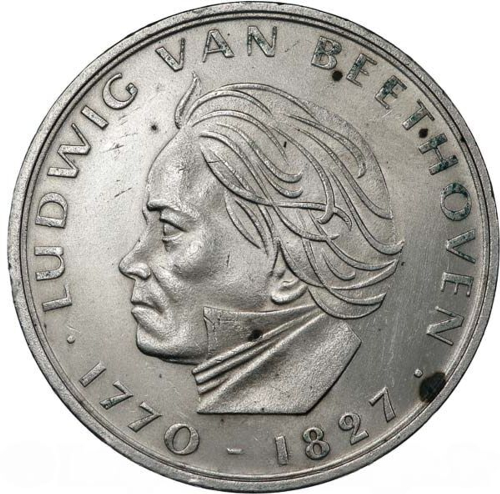 Germany, 5 Mark 1970 – 200th Anniversary of Beethoven’s Birth (Stuttgart Mint - "F" Mark), AU