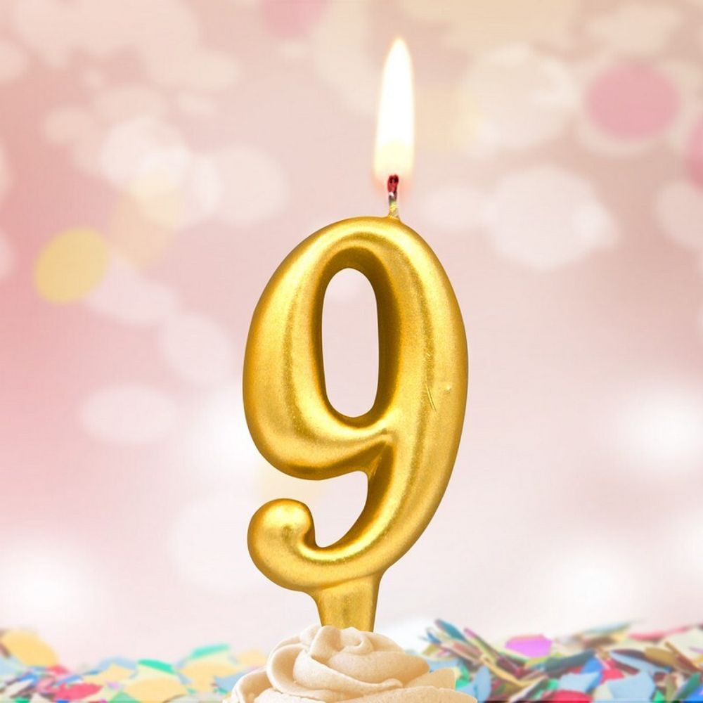 Свеча Цифра, 9, Золото, 6 см, 1 шт.