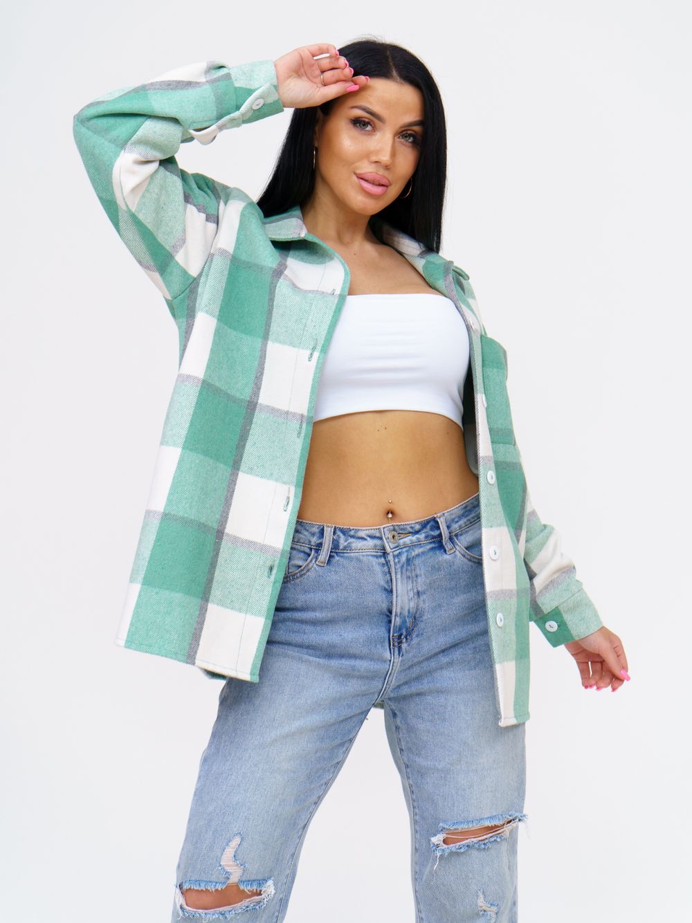 930 Рубашка "Клетка салатовая" SveTekst (Акция)