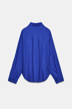 ZARA РУБАШКА ИЗ ПОПЛИНА С БОКОВЫМИ ВЫТАЧКАМИ, ЯРКО-СИНИЙ