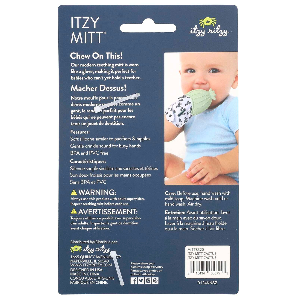 itzy ritzy, Itzy Mitt®, силиконовый прорезыватель для зубов, для детей от 3 месяцев, кактус, 1 прорезыватель для зубов