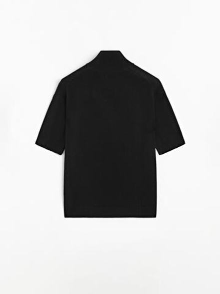 Massimo Dutti Свитер из 100% шерсти с короткими рукавами, черный