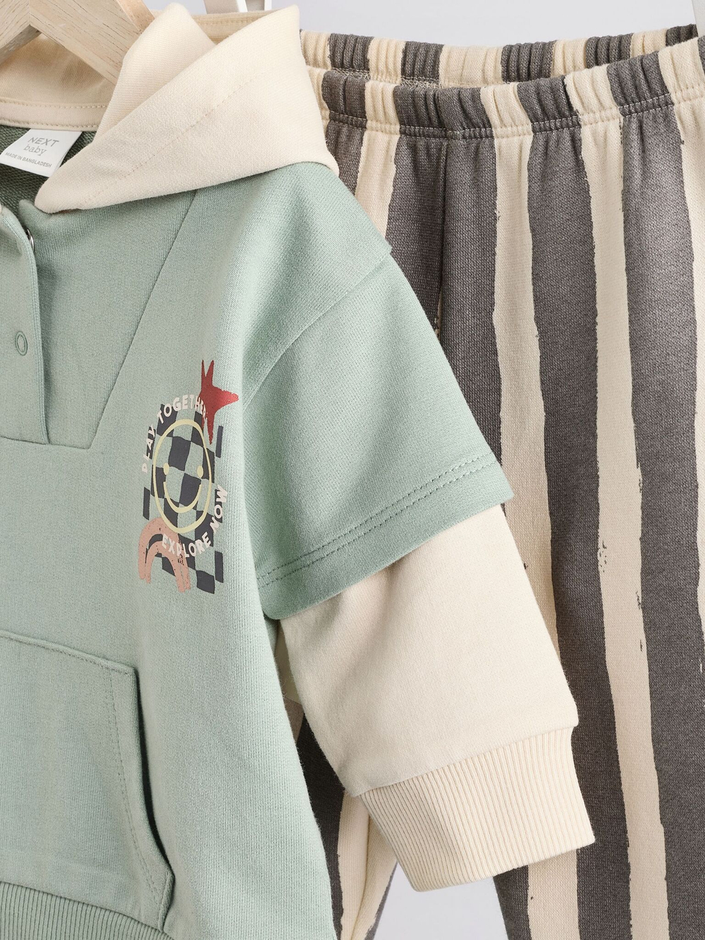 Толстовка и спортивные брюки в комплекте для малышей Next 984-951, Бежевый, Мятный, Темно-серый