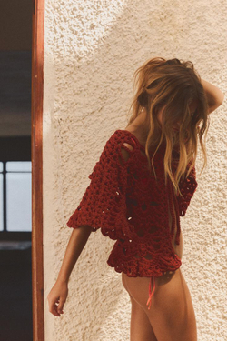 ZARA КАРДИГАН-НАКИДКА ИЗ КРУЖЕВА КРОШЕ, ТЕРРАКОТОВЫЙ