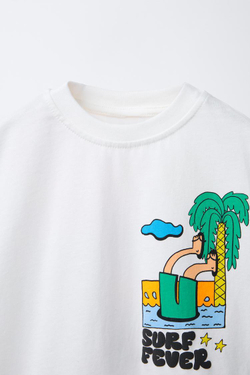 ZARA ФУТБОЛКА С РЕЛЬЕФНЫМ ПРИНТОМ, БЕЛЫЙ