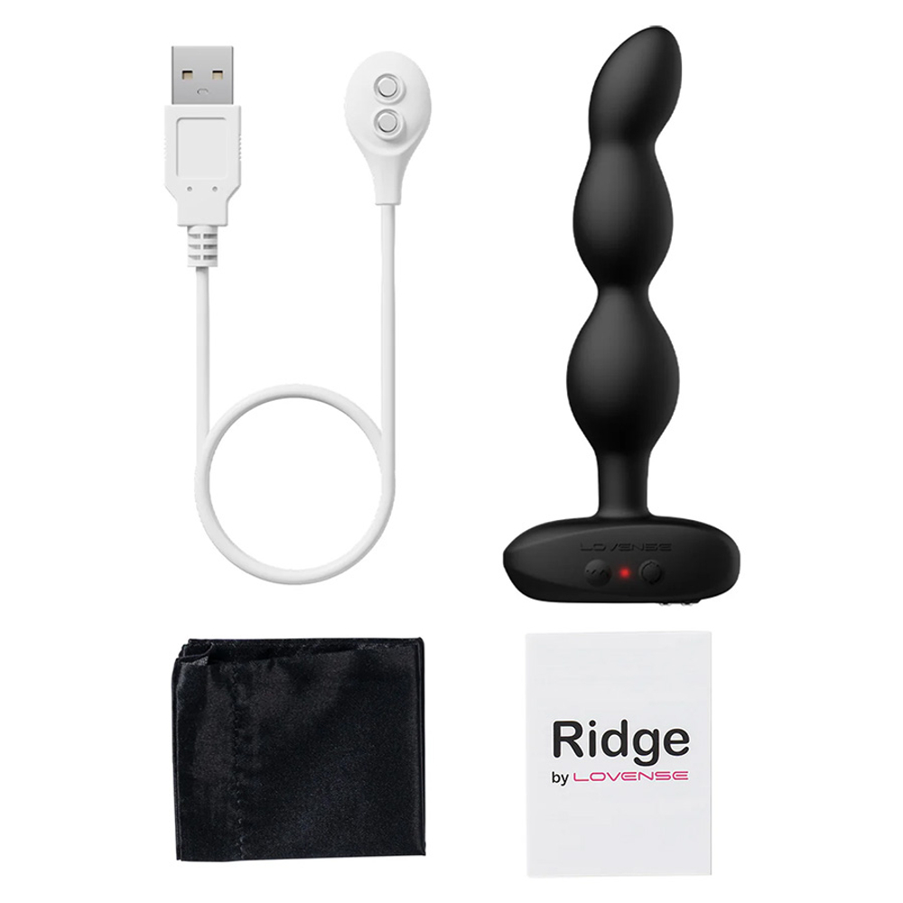 Черный анальный вибростимулятор 17,2см с ротацией и управлением через приложение Lovense Ridge Silicone Vibrating & Rotating Anal Beads Black