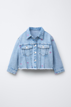 ZARA ДЖИНСОВАЯ КУРТКА-РУБАШКА С БАНТАМИ, ГОЛУБОЙ