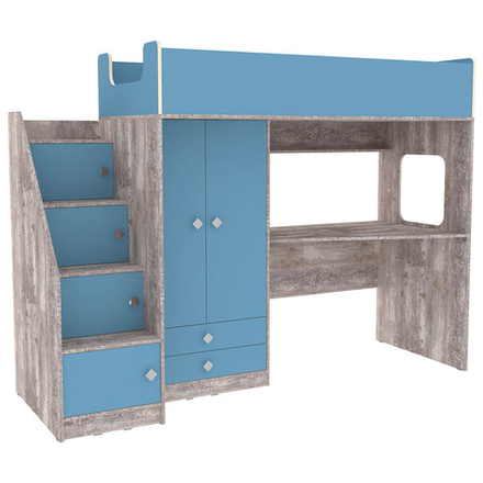 Кровать-чердак КарИВи Л-А606.3 80х190 Бетон Светло-синий, голубой