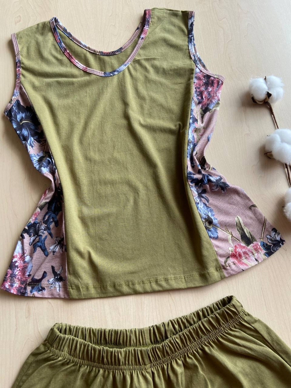 Пижама с шортами КН-058Х/болотный-капучинохризантема