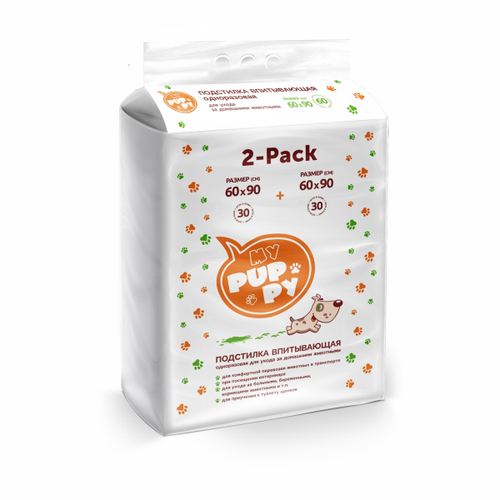 Медмил My Puppy подстилка для щенков гелевая одноразовая 4 слойная 60*90 см (упак 60 шт)