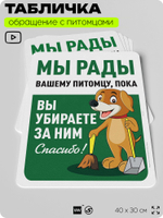 Табличка "Мы рады вашему питомцу, пока вы убираете за ним" на дверь и забор, для двора, дома, подъезда, 40х30 см, Silver Plane x Айдентика Технолоджи