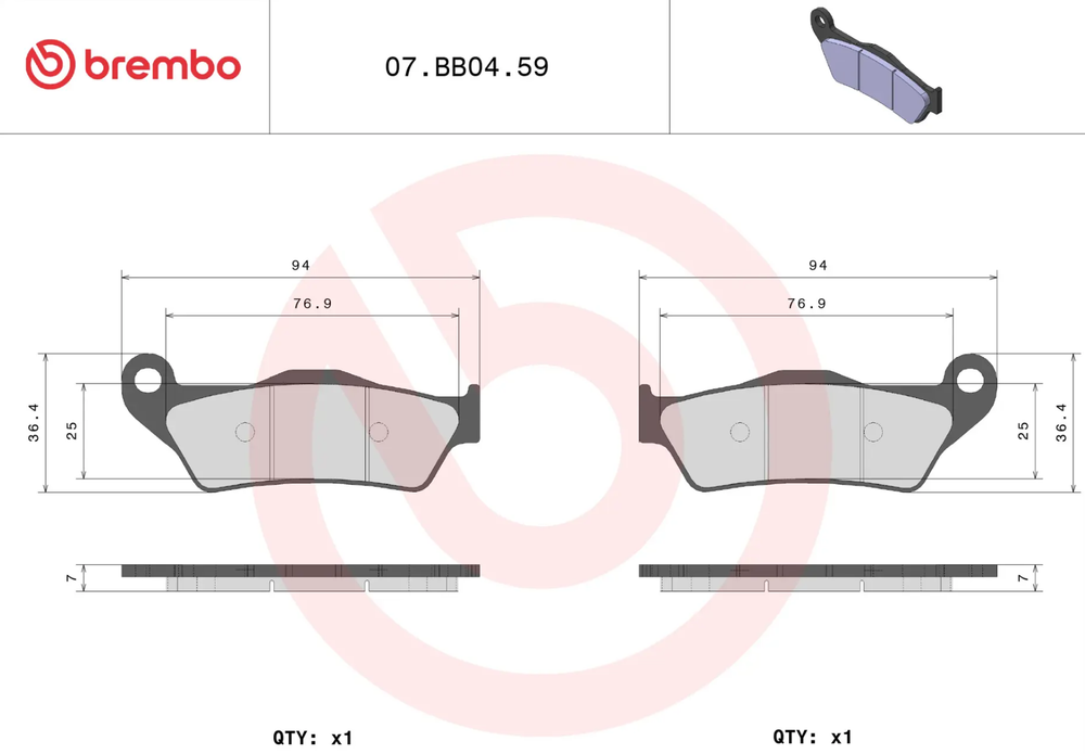 Brembo Колодки тормозные задние 07BB0459 (1 суппорт)
