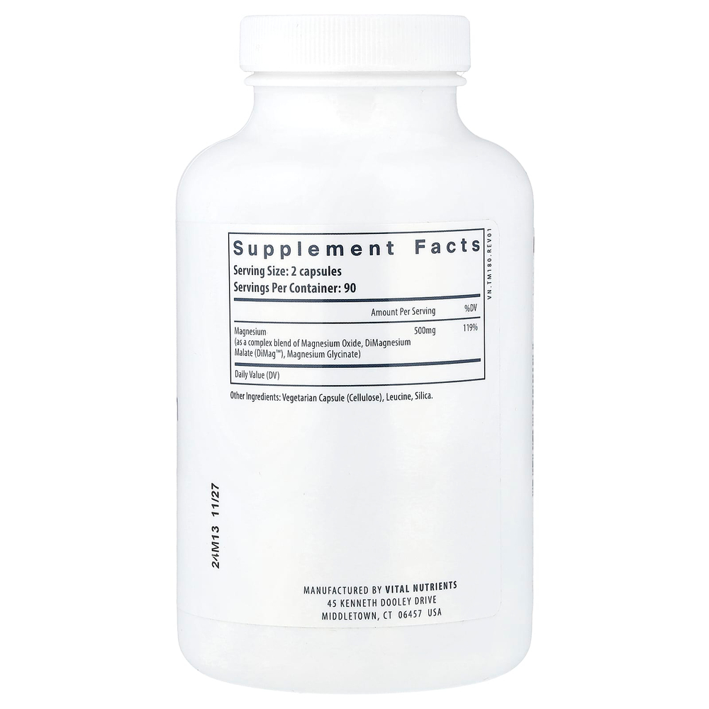 Vital Nutrients, тройной комплекс магния, 180 веганских капсул (250 мг в 1 капсуле)